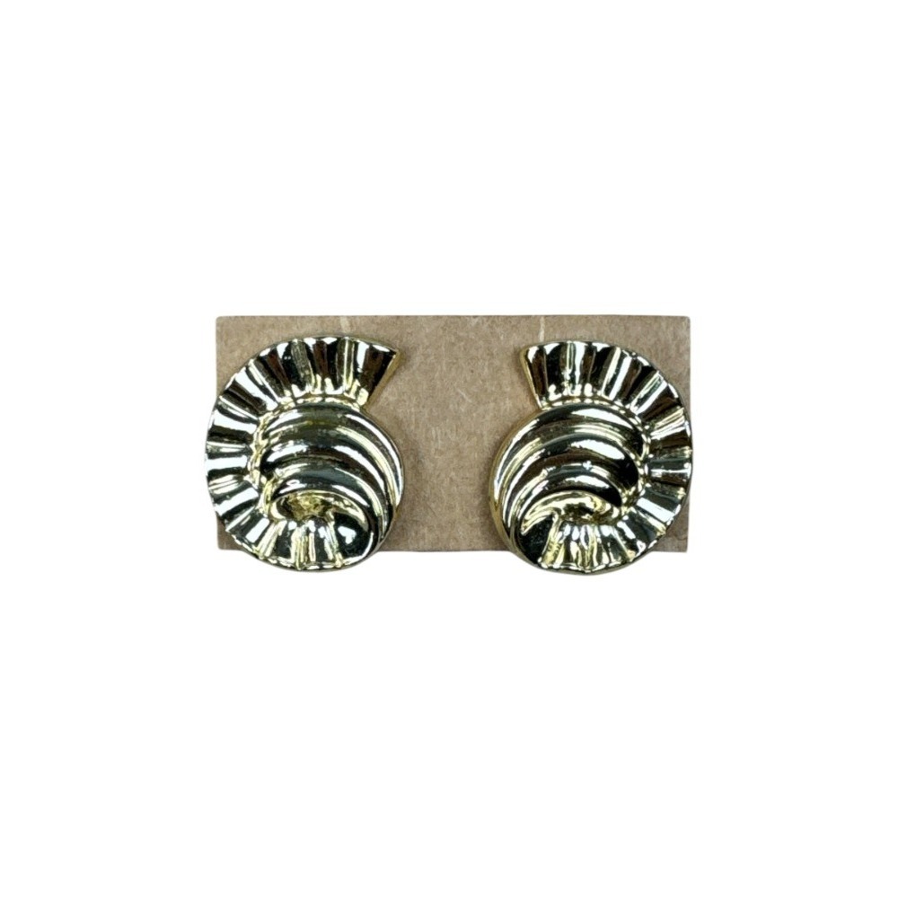 80s Gold Tone Shell‎ Clip On Earrings Mid Century Modern Vintage Nautical
